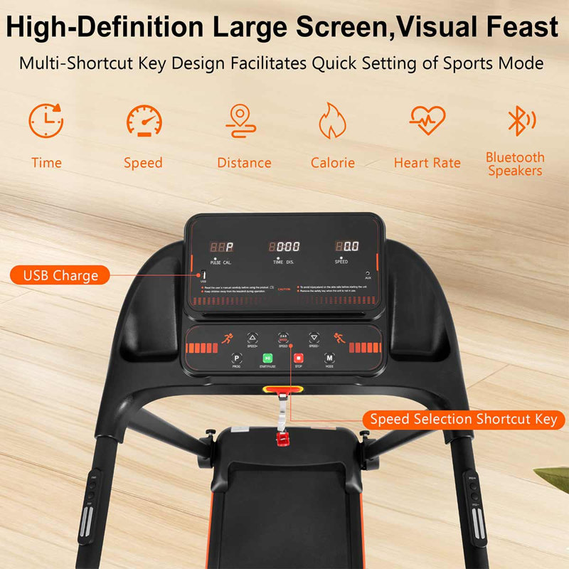 2.5HP Incline Running Machine Smart, Quiet Folding Running Machine With  Heart Rate Sensor, USB Charge Station For Android & Bluetooth Speaker For Home Workouts