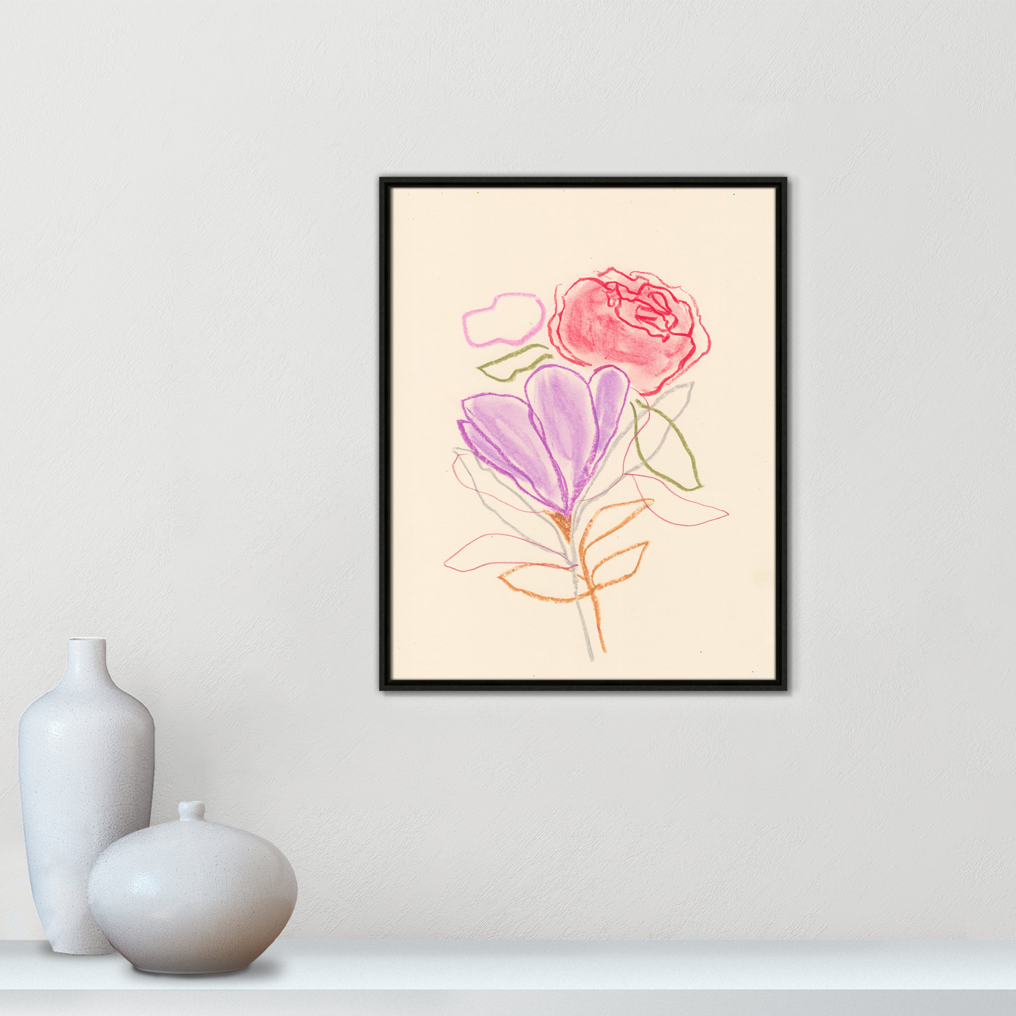 Simple Floral III Print by Bea Dina, Espresso Floater Framed Canvas, No Mat, 29.5" H x 23.5" W x 2" D