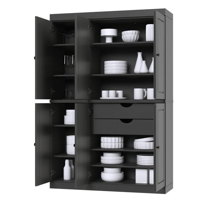 Niculae 100% Solid Wood Tall Kitchen Pantry Cabinet with Doors & 2 Drawers, Adjustable Shelves, Modular Kitchen Storage Cabinet, 48.5" W x 71.5" H