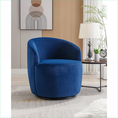 Fauteuil pivotant en tissu de velours bleu royal Royal, anneau en métal thermolaqué noir, siège confortable pour adultes