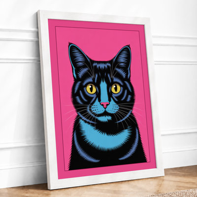 Alert Black Cat Modern - Framed Print