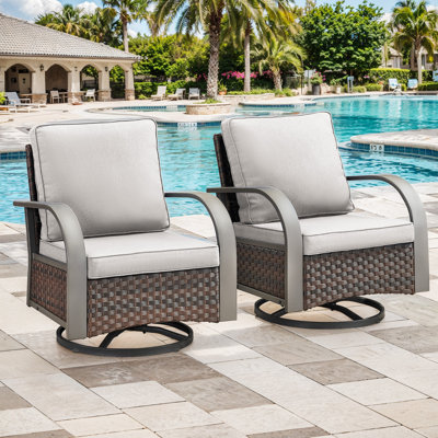 Chalres Outdoor Patio Brown Wicker Swivel Glider Rocker Chair With Cushions (2-Pack) by Lark Manor