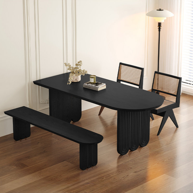 Table de salle à manger en bois massif de style français minimaliste, Noir, Noir
