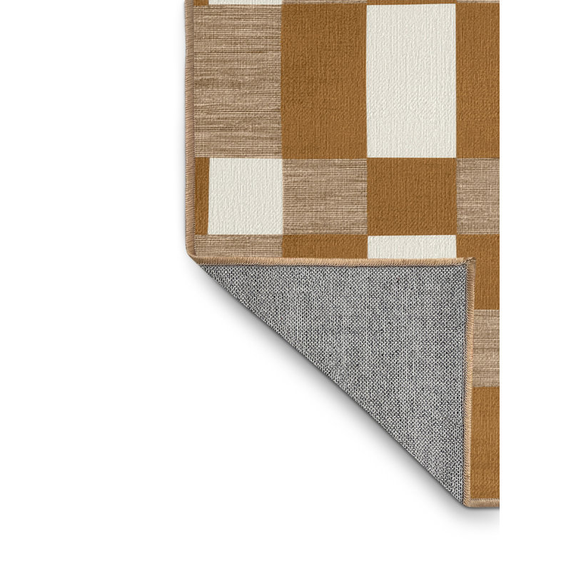 Tapis brun à carreaux lavable à la machine, Rectangle 3 pi x 5 pi