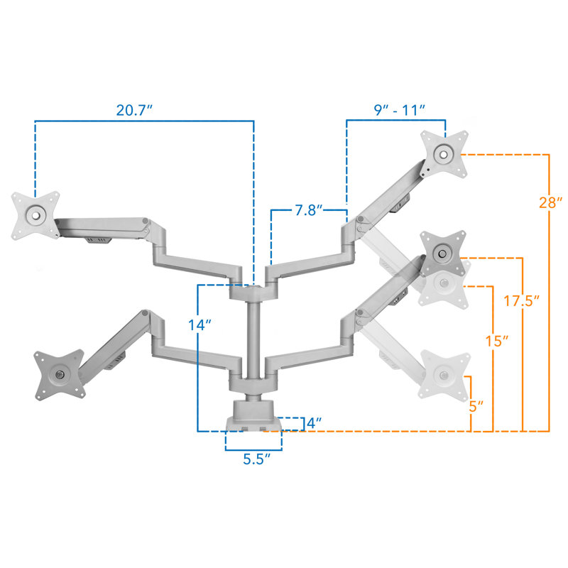 Mount-it Silver Motorized Adjustable Multi Screen Desk Mount for 32" Monitor Screen Holds up to 19.8lbs
