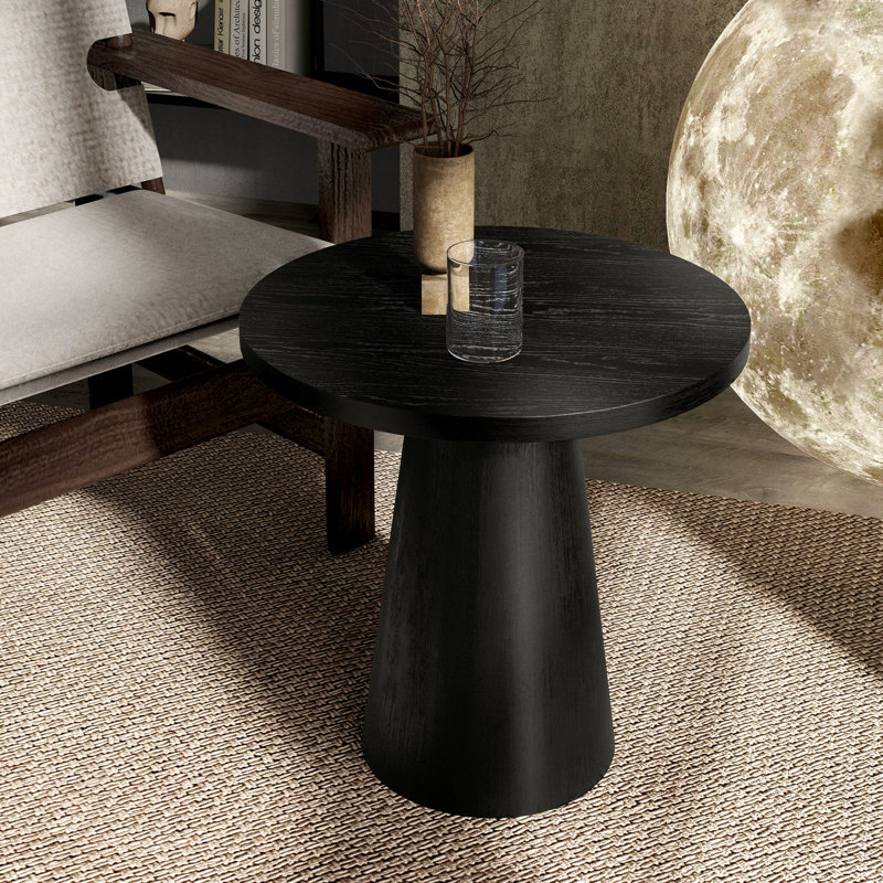 Table de bout ronde en bois massif, Noir, noir, noir, noir