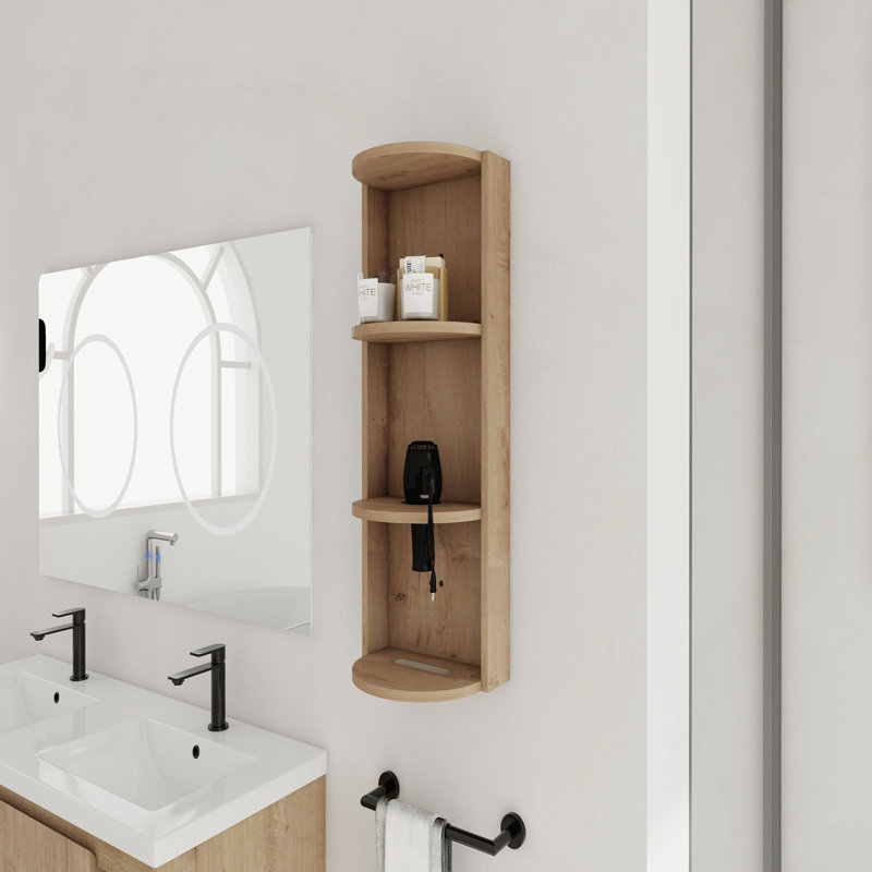 12-Inch Bathroom Wall-Mounted Storage Rack, Floating Design for Modern Bathrooms, Organized and Space-Saving, Imitative Oak