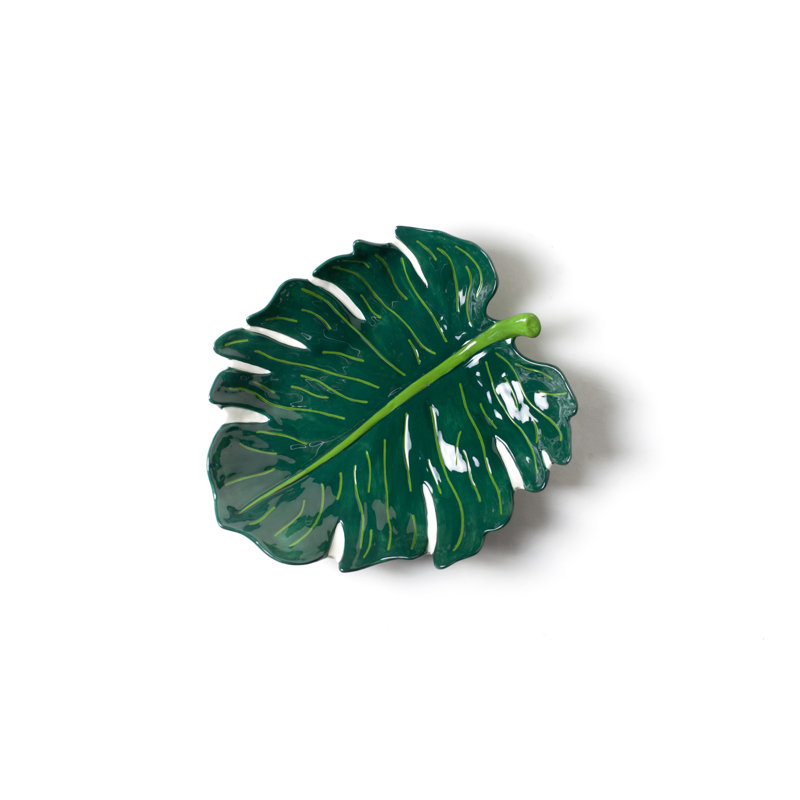 Green Pistachio Ceramic Palm Leaf Serving Platter