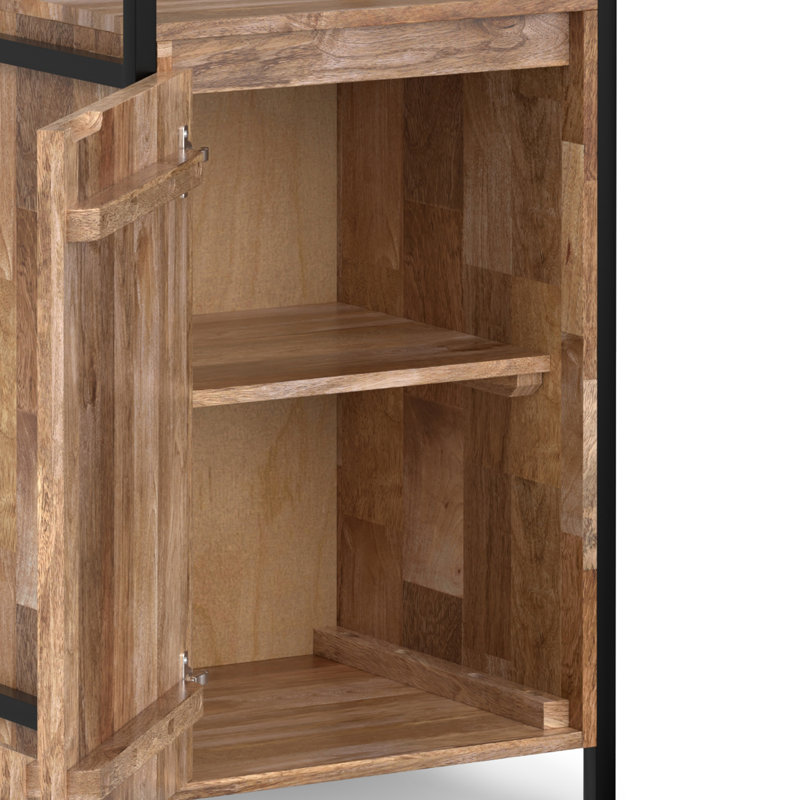 Tall Black Metal and Mango Wood Adjustable Bookcase Set