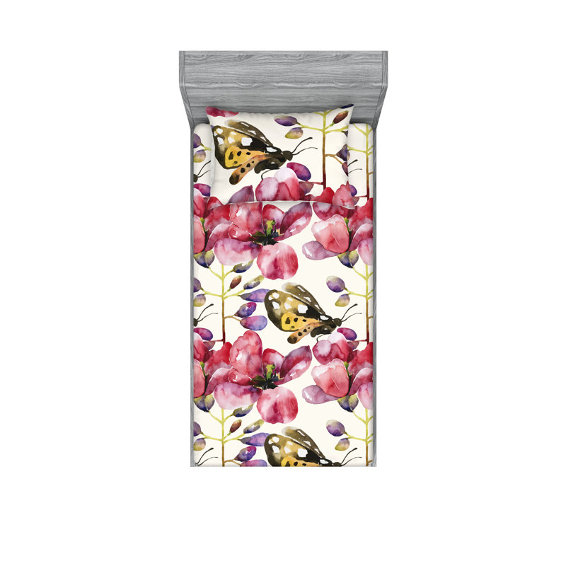 Drap-housse et taie décorative Ambesonne, Ensemble de draps pour lit simple avec 1 taie d'or