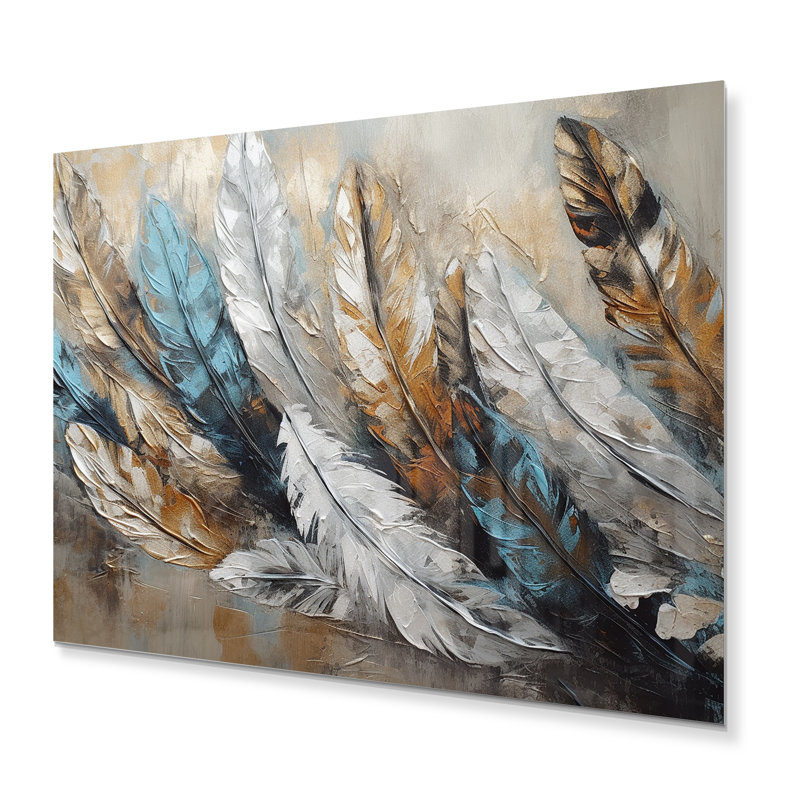 Décoration murale en métal plume dorée d'extravagance II - Glam Feather, H 12 po x l 20 po