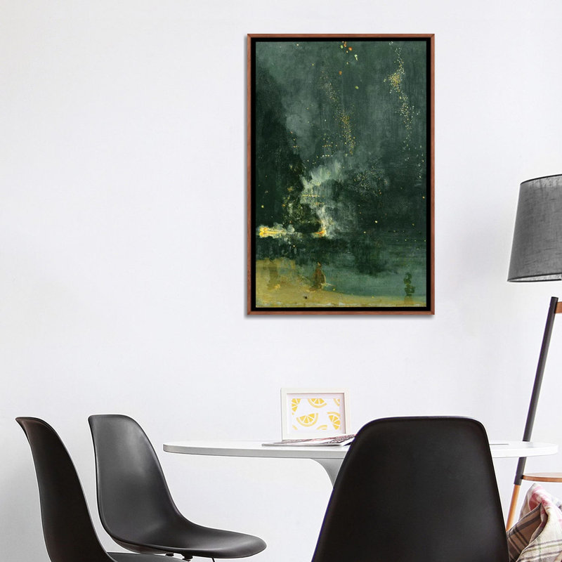Nocturne en noir et or The Falling Rocket - reproduction d'art murale - toile encadrée, 40 po x 26 po, Toile avec cadre, Brun