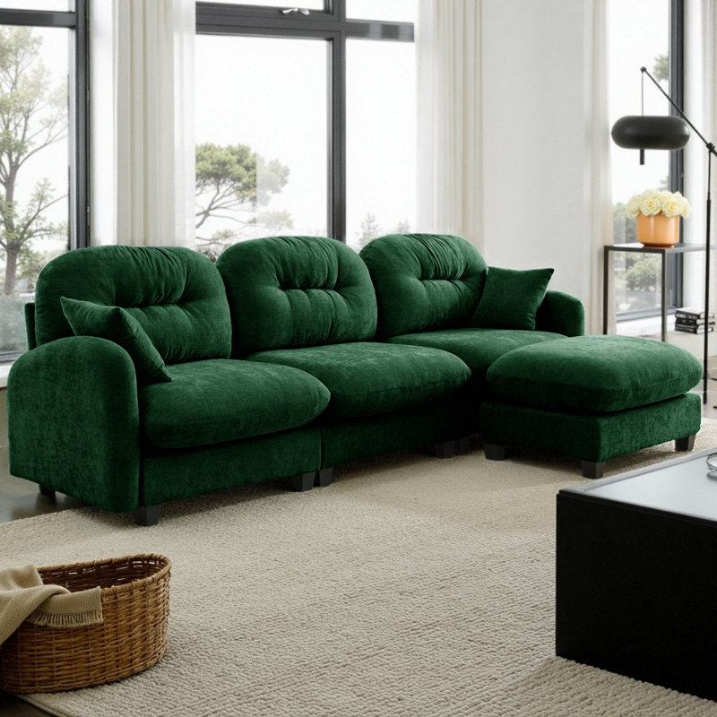 Modular L-Shaped Sectional Sofa Chenille Upholstered 3-Seater Couch with Ottoman, Tufted Backrest & Ergonomic Design for Living Rooms & Bedrooms, Easy Assembly