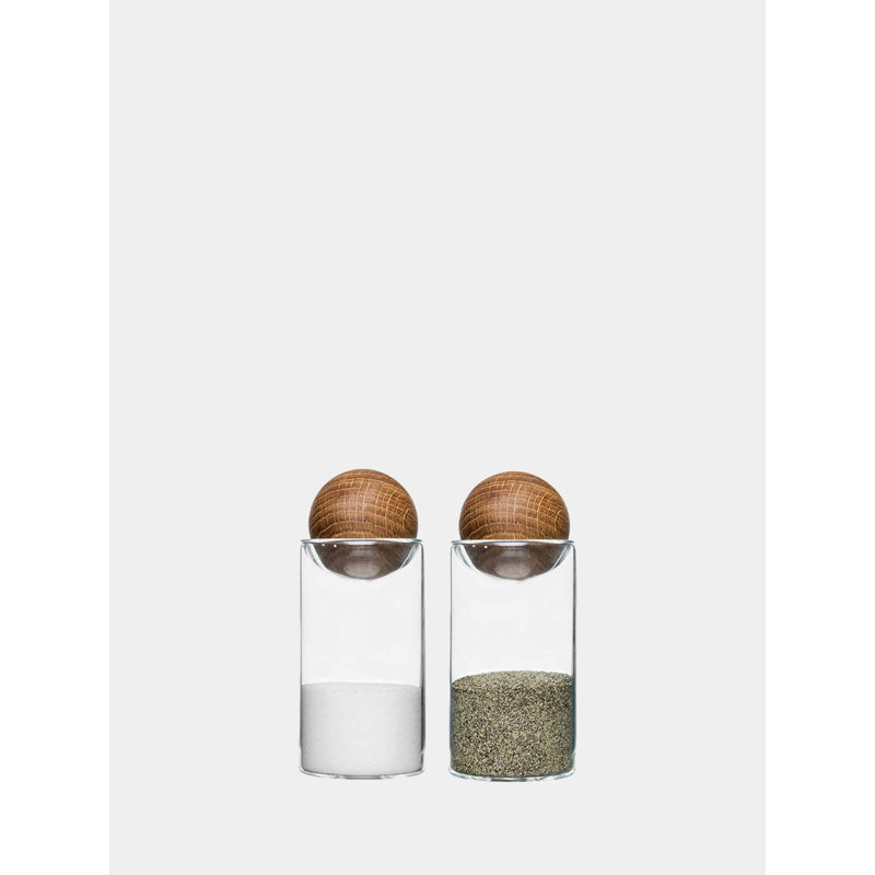 Clear Glass Salt and Pepper Shaker Set with Oak Stoppers