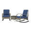 Ensemble de mobilier de patio 3 pièces en osier avec table carrée et deux chaises, ensemble bistro extérieur gris ou bleu clair