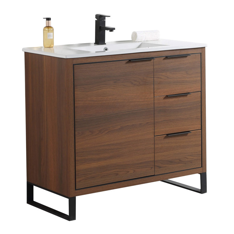 Ensemble de meuble-lavabo simple 36 po, Noir mat, Noyers
