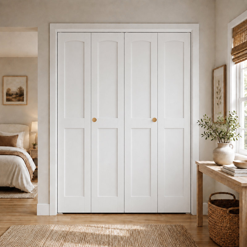 Double porte pliante 48 po x 80 po à noyau solide en pin avec trousse de quincaillerie d'installation, 48" x 80", White