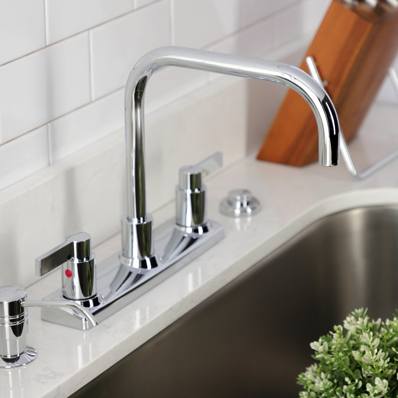 Kingston Brass NuvoFusion Two-Handle 2-Hole 8" Centerset Kitchen Faucet, Polished Chrome
