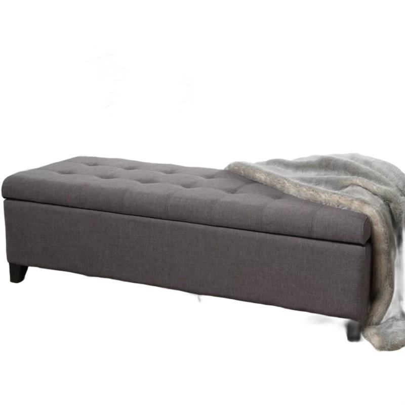 Banc de rangement avec repose-pieds Nira, tissu gris foncé capitonné, 51 po, Gris
