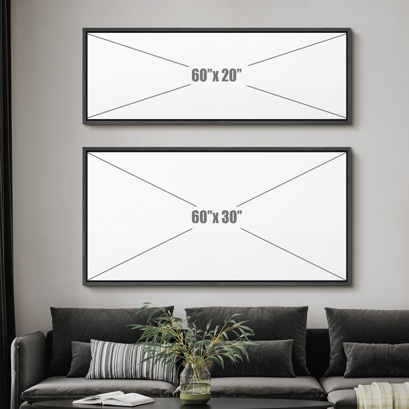 Minimal Landscape Muted Abstract Minimalist Neutral Décor Extra Large Framed Canvas Print Wall Art, 30" H x 60" W, Black