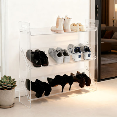 Étagère à chaussures à 3 niveaux avec range-chaussures en acrylique transparent avec poignées pour la chambre à coucher et le placard du vestibule