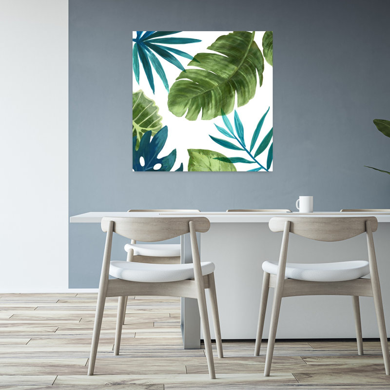 Feuilles tropicales II, art abstrait tropical vibrant, H 32 po x l 32 po