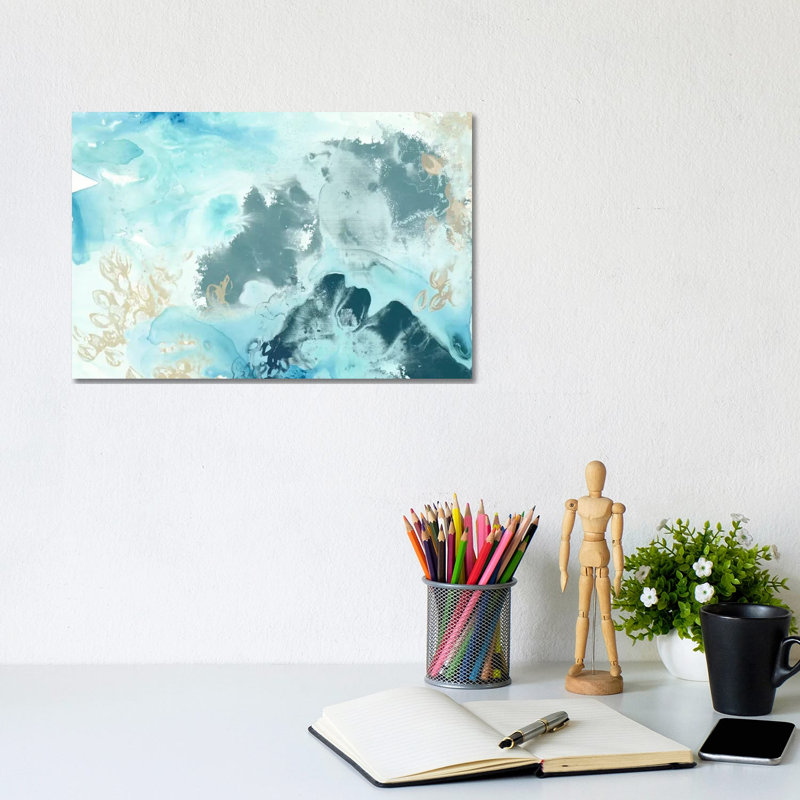 Aqua Wave Form I by June Erica Vess - Wrapped Canvas Painting, 20.32 cm H x 30.48 cm W