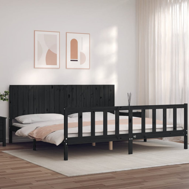 Kante EU Kingsize - 160 X 200 Cm Solid Wood Bed, Black, 200 x 200cm