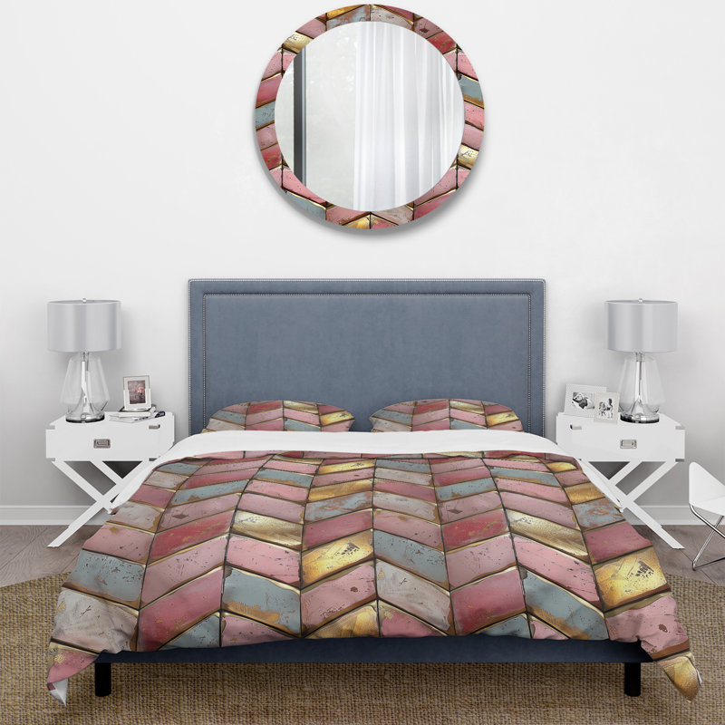 Ensemble de housse de couette Golden Chevron, Housse de couette simple + 2 taies décoratives st