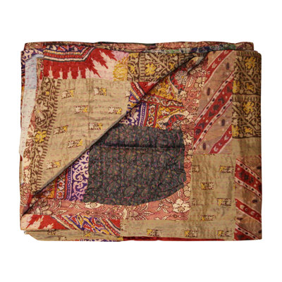Jeté en soie Patchwork Kantha