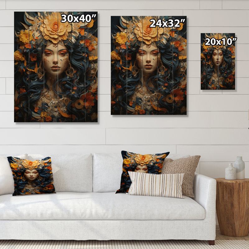 «Hinduis Benevolent Durga Durga» sur impression sur bois, H 32 po x l 24 po x P 0,78 po