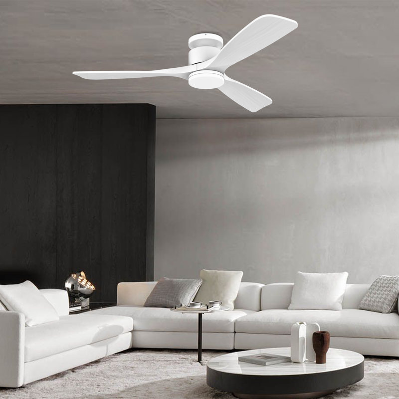Ventilateur de plafond encastré en bois à 3 pales de 52 po avec lumière et télécommande, Alexa Alexa, intérieur / extérieur, moteur à courant continu silencieux, à intensité variable
