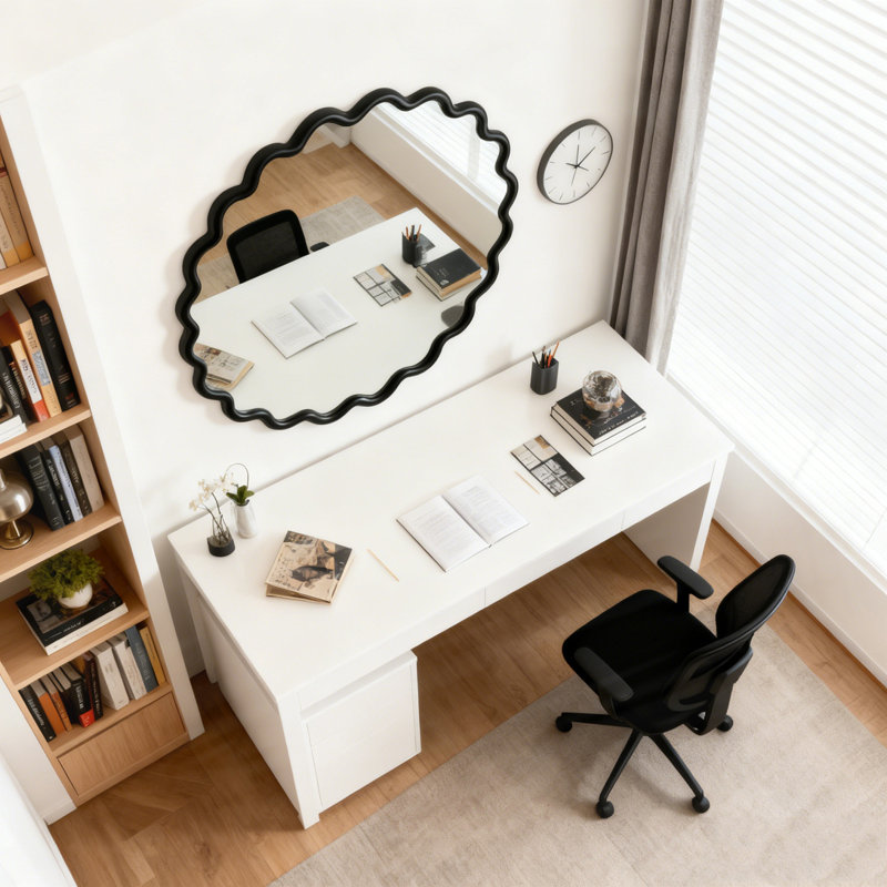 Miroir ondulé en bois massif 36 po x 36 po, 35,6 po x 35,6 po, Noir