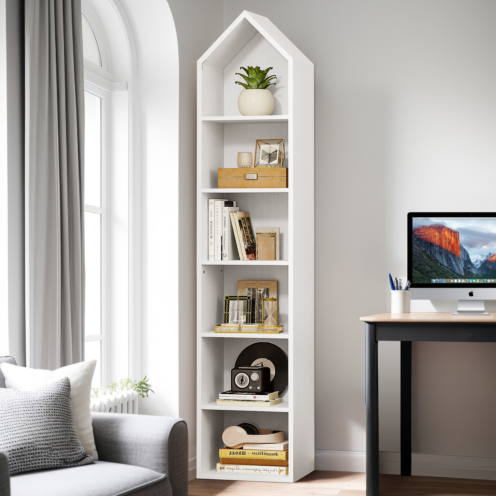Wade Logan Brynesha 6-Tier Narrow Bookshelf, Modern Display Shelving ...