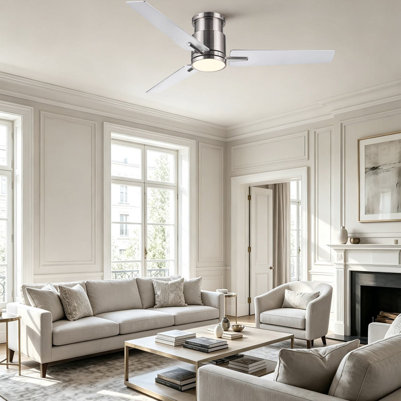 Ventilateur de plafond encastré moderne 52 po avec lumière Homelover, ventilateur de plafond réversible à profil bas DC, pales à double face, mémoire de minuterie à moteur à courant continu réversible à intensité variable de 3 cct