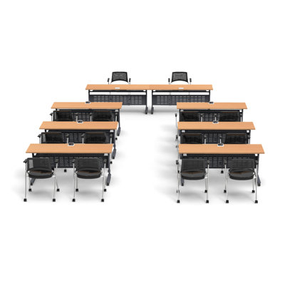 Beneva 14 Person Training Meeting Seminar Tables with Modesty Panels, 14 Chairs Complete 22 pc Set