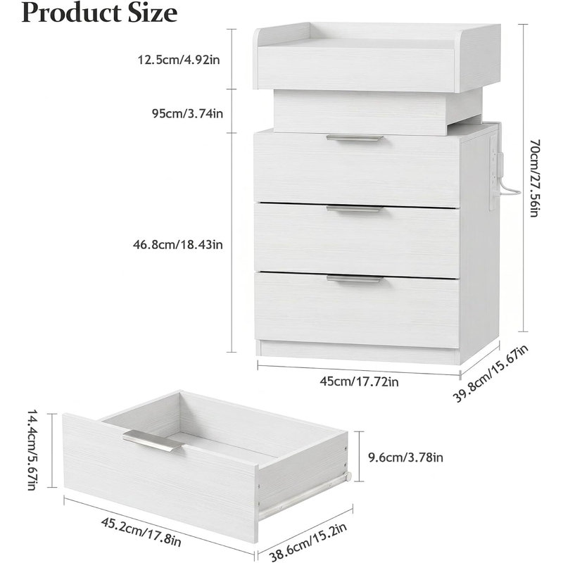 45 cm W Bedside Table, White Left