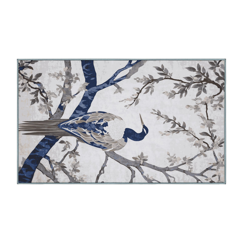 Machine Washable Blue Area Rug, Rectangle 4' x 6'