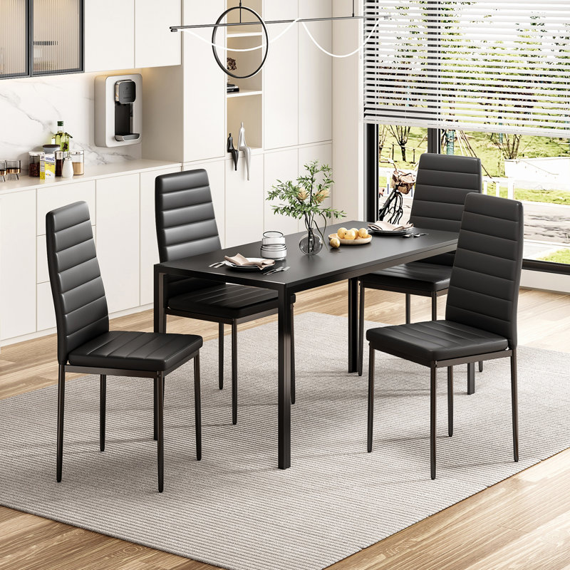Berfin 4 - Person Four Leg Dining Set, Black