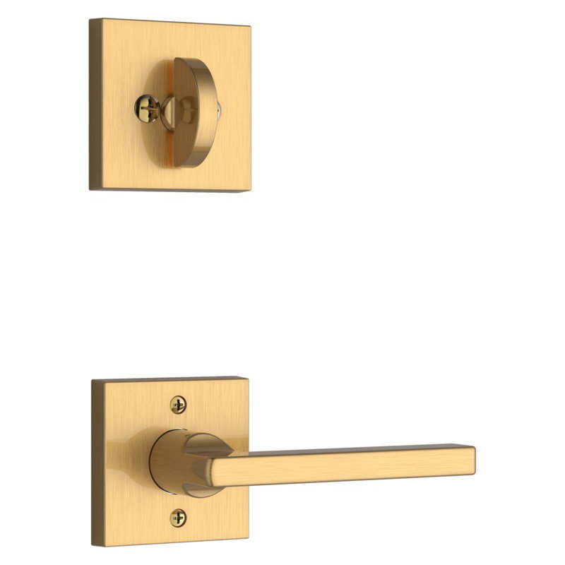Satin Brass Single Cylinder Contemporary Door Handleset