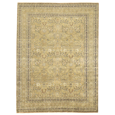 Hand Knotted Wool Area Rug in Gold