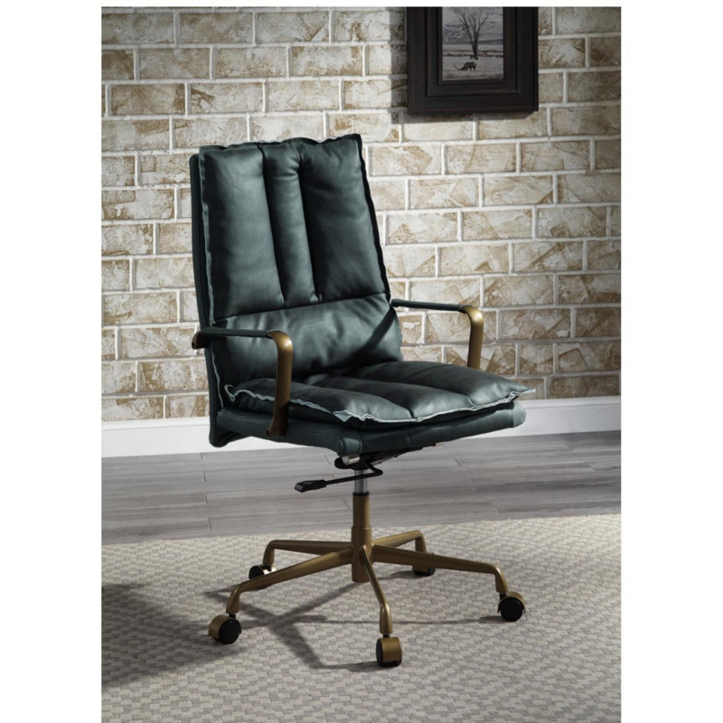 Chaise de bureau pivotante en cuir avec hauteur ajustable Porter, Green
