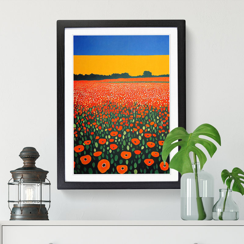 Unique Poppy Flower Field Vol.1 1 Piece Single Picture Frame Wall Art, 64cm H x 46cm W x 2cm D, Black