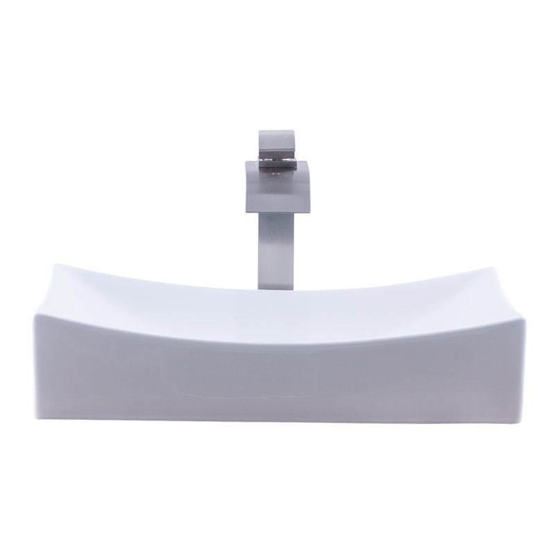 Novatto 13.75'' Ceramic Rectangular Bathroom Sink with Faucet, Brushed Nickel