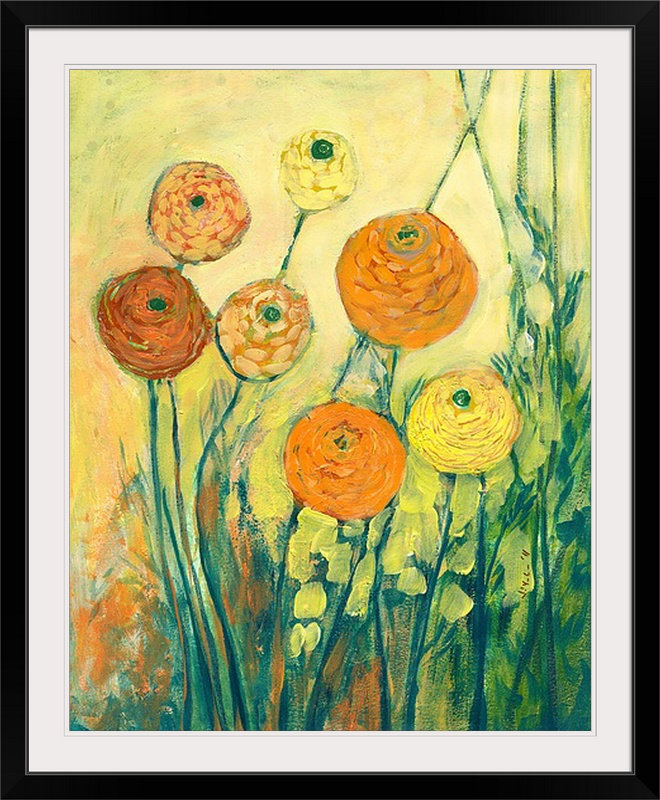 « soleil en fleur »-reproduction d’impression, H 24 po x l 18 po x p 1 po, Cadre noir