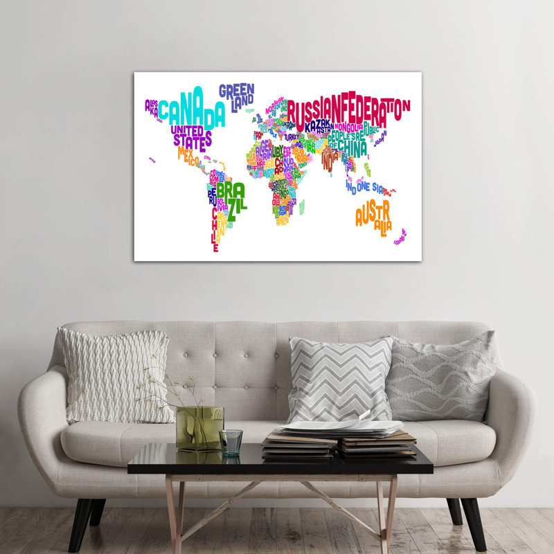 Typographic Text World Map VI by Michael Tompsett - Wrapped Canvas Print, 66.04 cm H x 45.72 cm W x 1.91 cm D