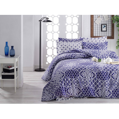 100% Cotton Ranforce Quilt Cover Set, Dark Blue & White, Duvet Cover 61 x 79 & Pillowcase 20 x 31 | Machine Washable, 140 Thread Count, Button Closure | Soft, Comfortable Bedding for Cozy Sleep