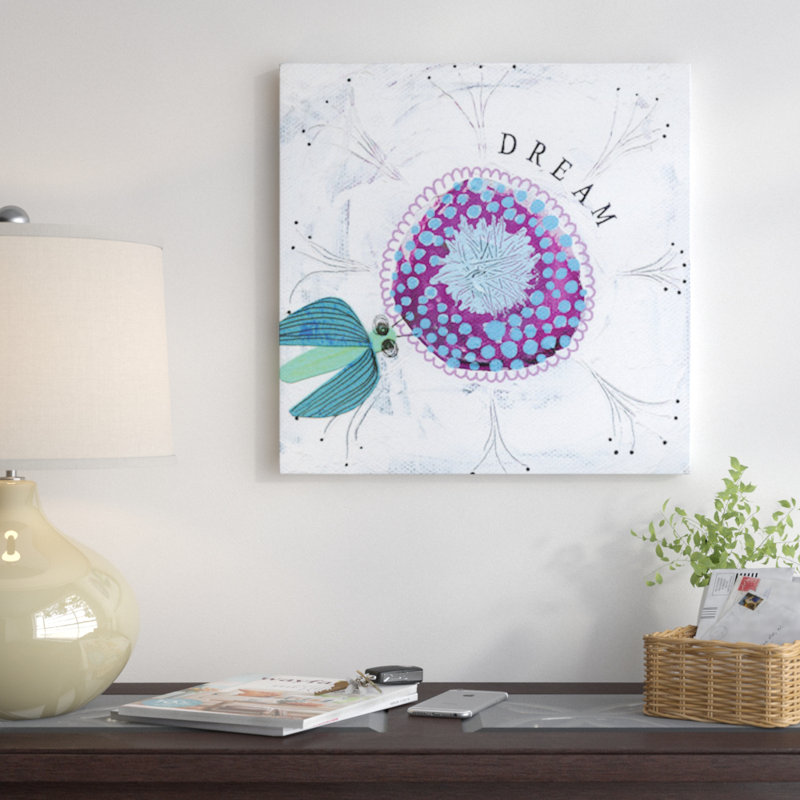 «Dream», peinture sur toile tendue, H 24 po x l 24 po x P 1 po, Papier avec cadre noir, Blanc