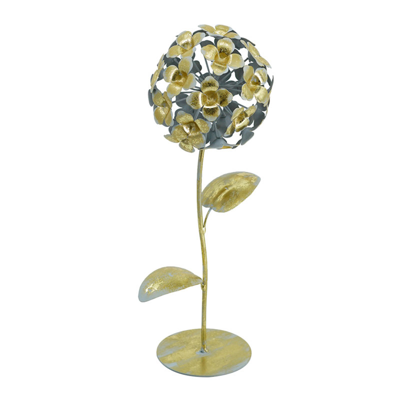 Statuaire en fer hortensia - 5 po x 5 po x 14 po - doré