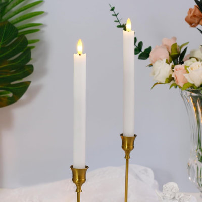 LED Flameless Taper Candles with Remote Timer,White Battery Operated Flickering Window Candles, Pack of 2 Real Wax Warm Fire 3D-Wick Flameless Candlesticks,Home Wedding Decor(2cm x 25cm)